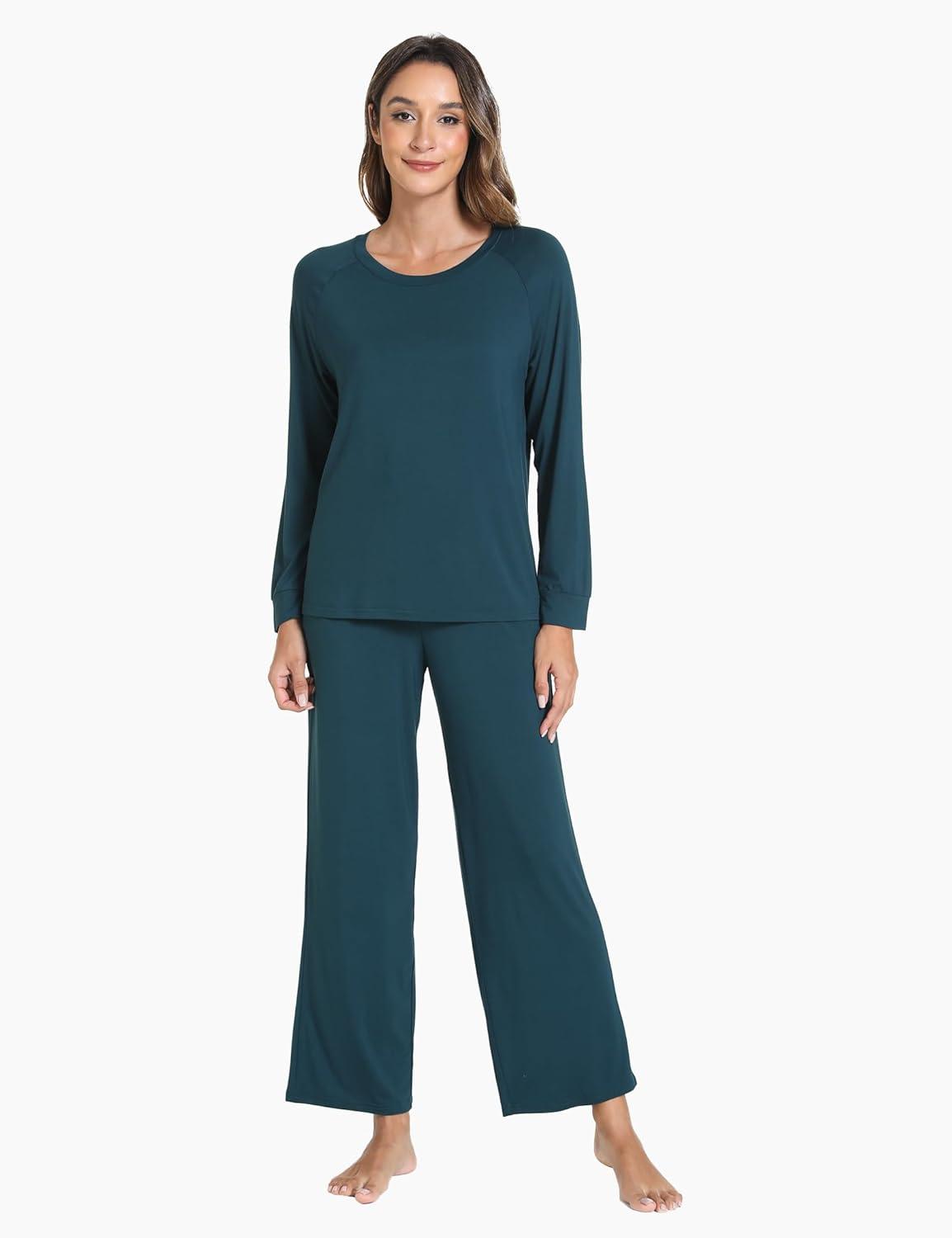 imageGYS Womens Pajama Sets Long Sleeve Sleepwear Comfy 2 Piece Ladies Pj Sleep Set Viscose Made from BambooA Indigo