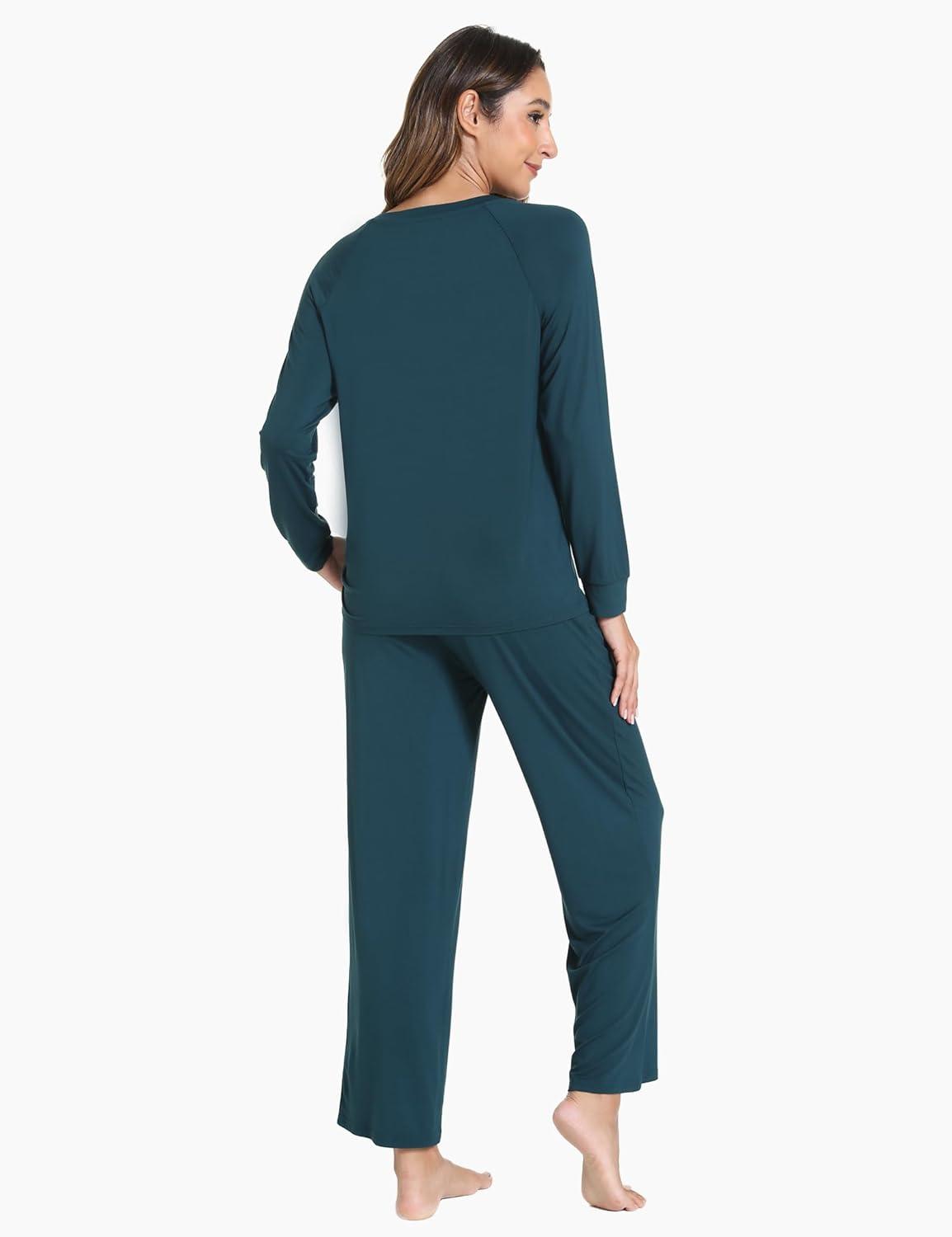 imageGYS Womens Pajama Sets Long Sleeve Sleepwear Comfy 2 Piece Ladies Pj Sleep Set Viscose Made from BambooA Indigo