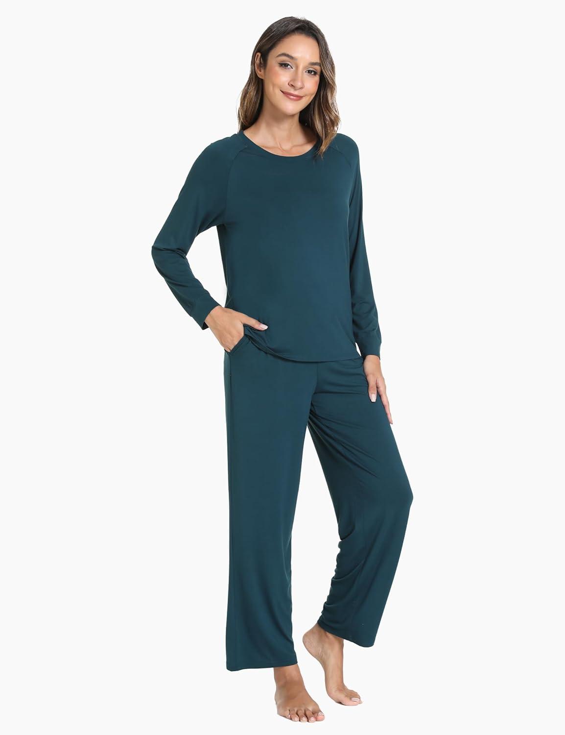 imageGYS Womens Pajama Sets Long Sleeve Sleepwear Comfy 2 Piece Ladies Pj Sleep Set Viscose Made from BambooA Indigo