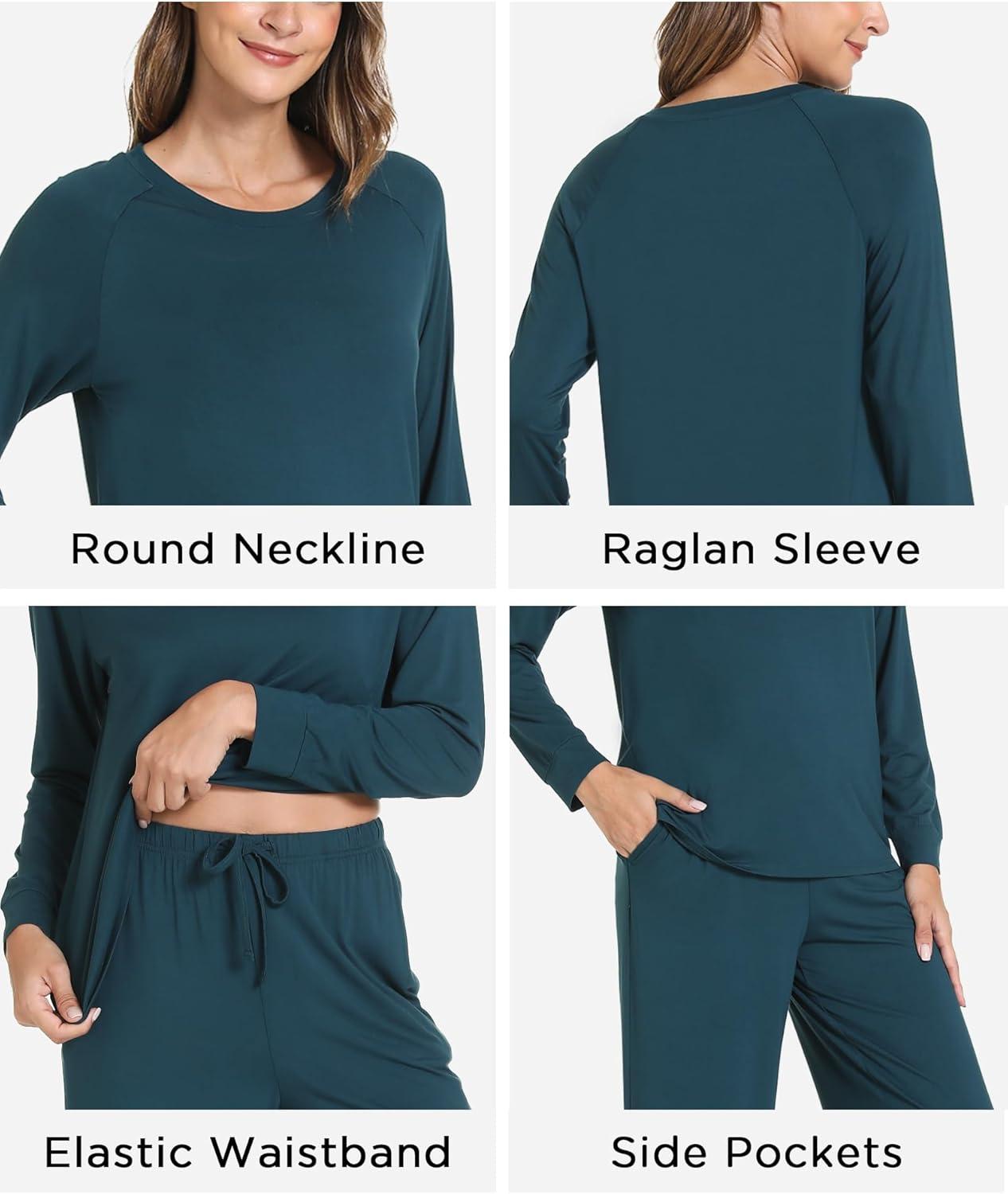 imageGYS Womens Pajama Sets Long Sleeve Sleepwear Comfy 2 Piece Ladies Pj Sleep Set Viscose Made from BambooA Indigo