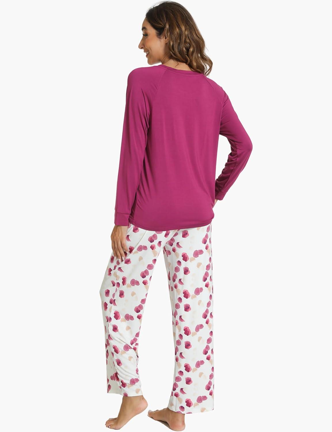 imageGYS Womens Pajama Sets Long Sleeve Sleepwear Comfy 2 Piece Ladies Pj Sleep Set Viscose Made from BambooA Purple