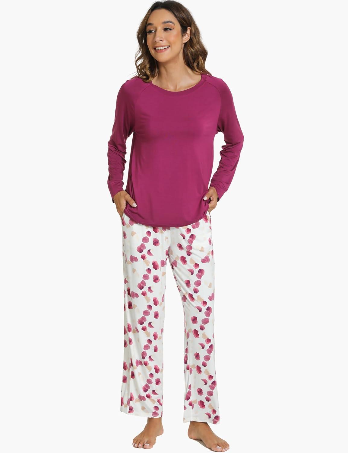 imageGYS Womens Pajama Sets Long Sleeve Sleepwear Comfy 2 Piece Ladies Pj Sleep Set Viscose Made from BambooA Purple