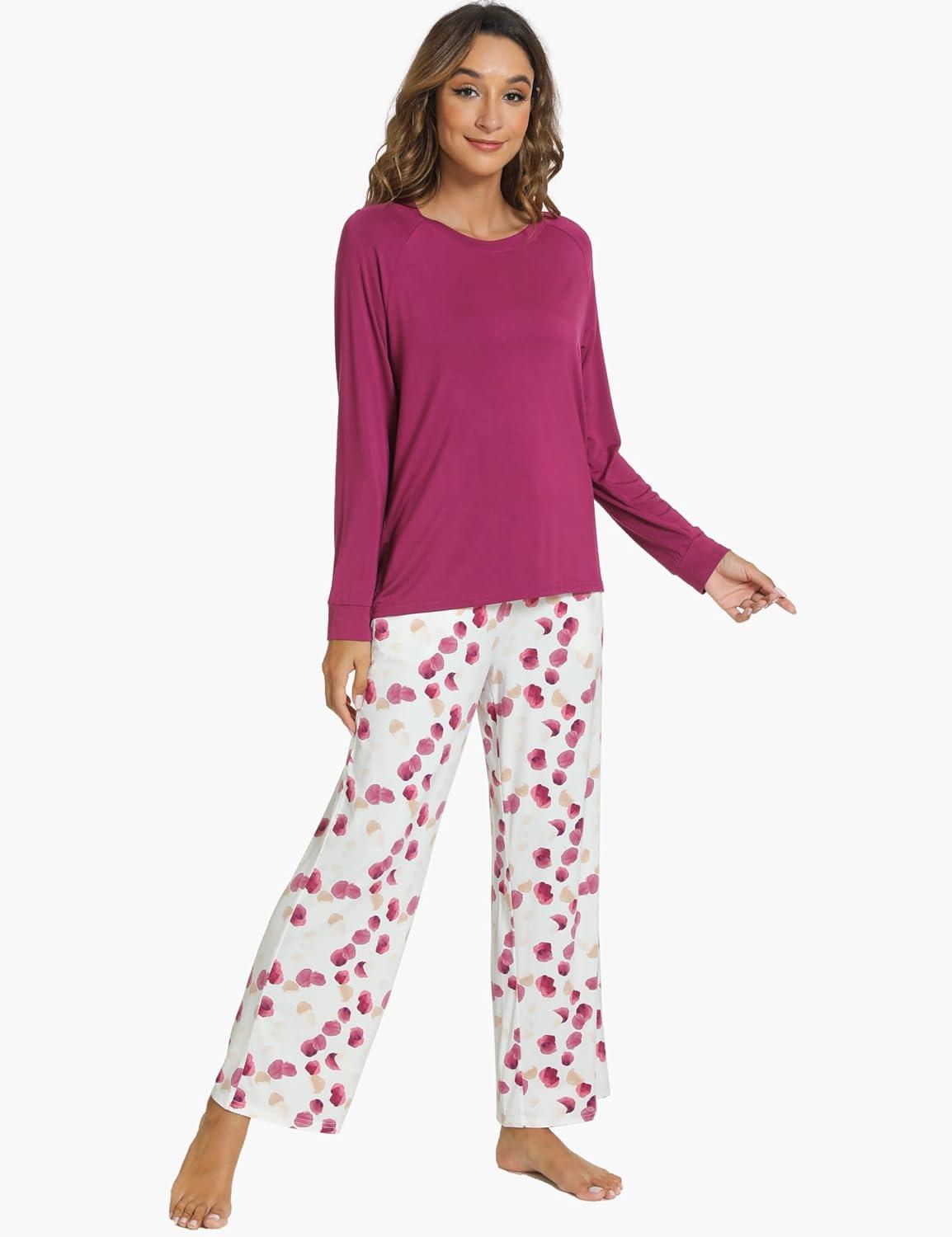imageGYS Womens Pajama Sets Long Sleeve Sleepwear Comfy 2 Piece Ladies Pj Sleep Set Viscose Made from BambooA Purple