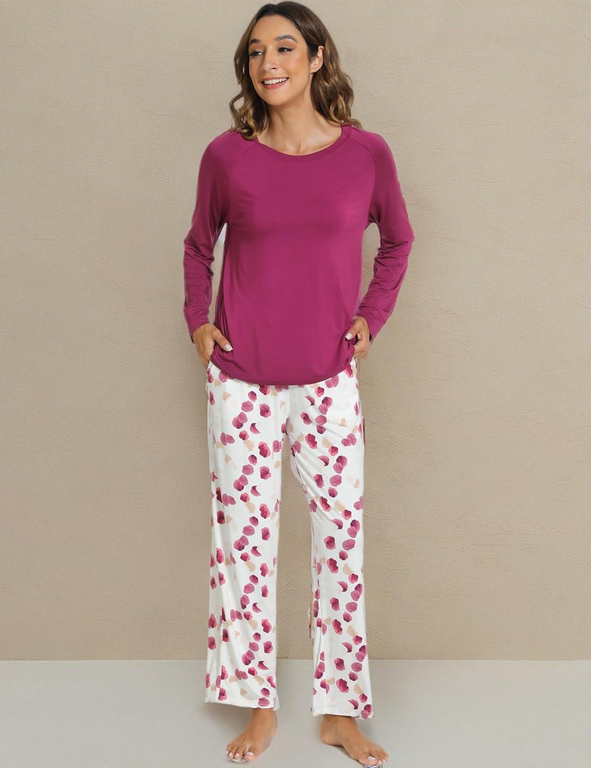 imageGYS Womens Pajama Sets Long Sleeve Sleepwear Comfy 2 Piece Ladies Pj Sleep Set Viscose Made from BambooA Purple
