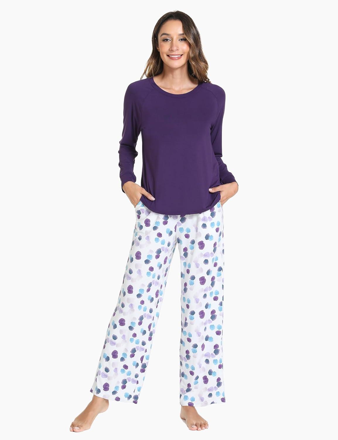 imageGYS Womens Pajama Sets Long Sleeve Sleepwear Comfy 2 Piece Ladies Pj Sleep Set Viscose Made from BambooA Purple Dots