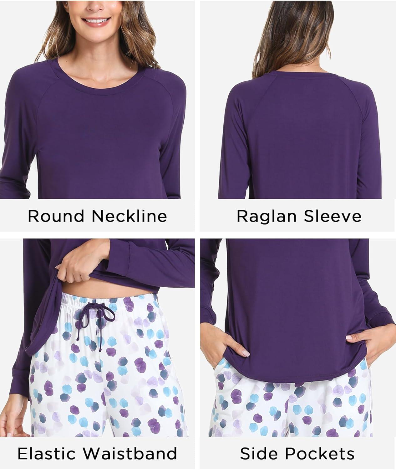 imageGYS Womens Pajama Sets Long Sleeve Sleepwear Comfy 2 Piece Ladies Pj Sleep Set Viscose Made from BambooA Purple Dots