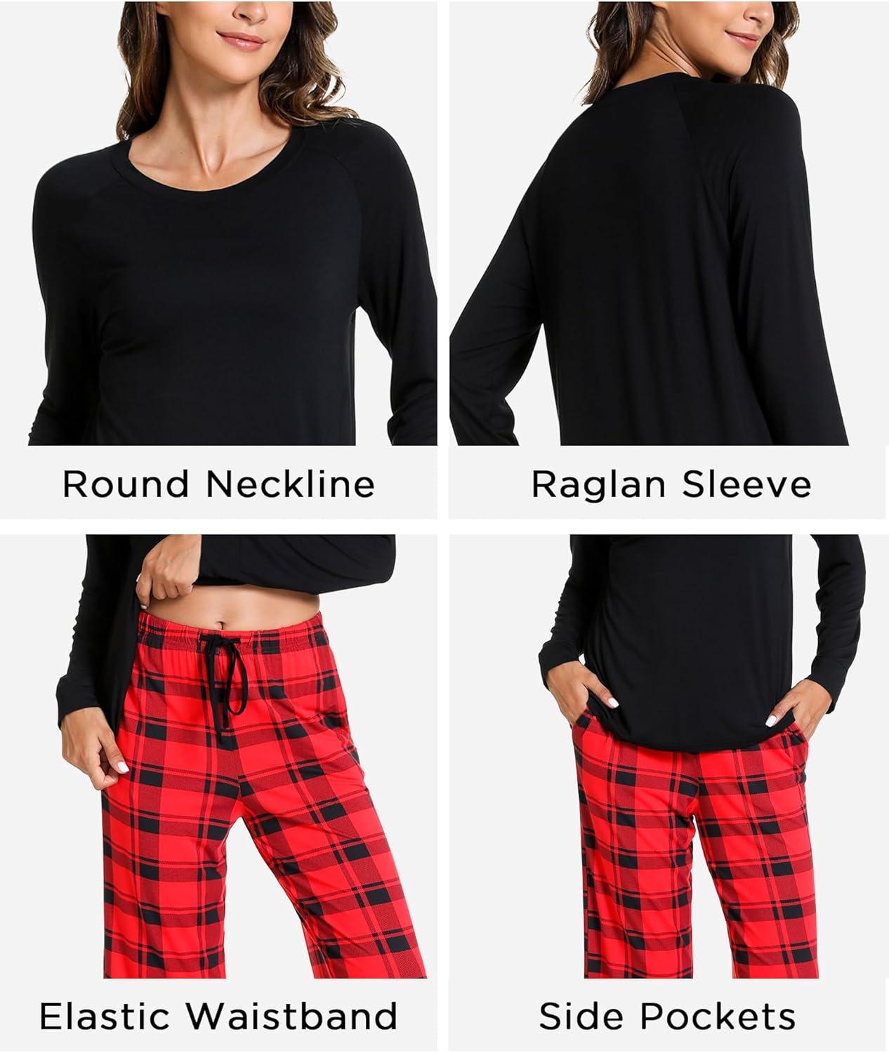 imageGYS Womens Pajama Sets Long Sleeve Sleepwear Comfy 2 Piece Ladies Pj Sleep Set Viscose Made from BambooA Red Plaid