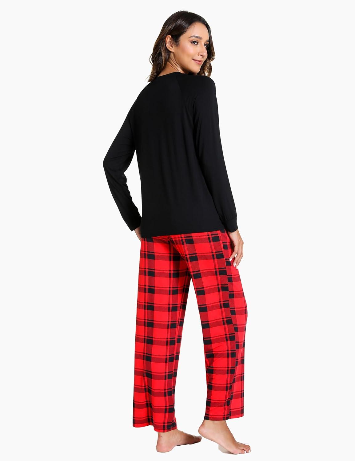 imageGYS Womens Pajama Sets Long Sleeve Sleepwear Comfy 2 Piece Ladies Pj Sleep Set Viscose Made from BambooA Red Plaid