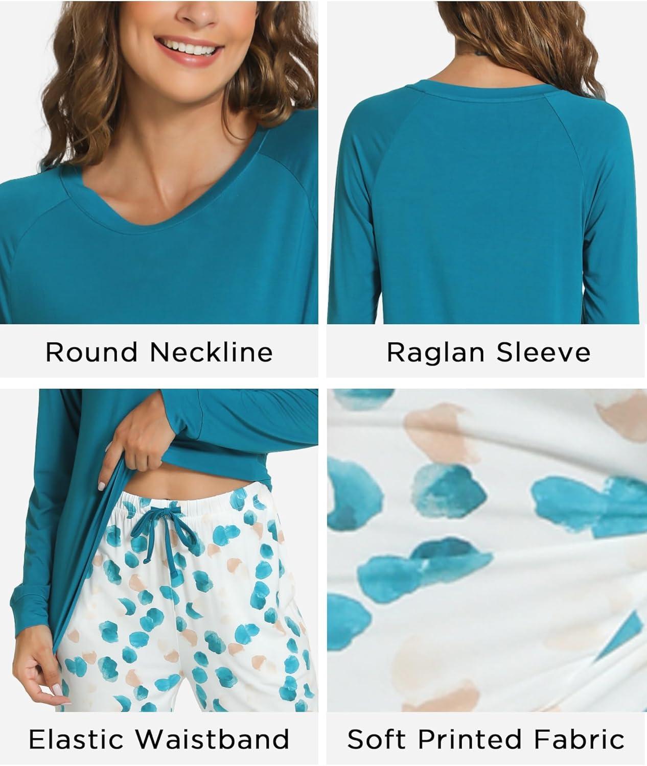 imageGYS Womens Pajama Sets Long Sleeve Sleepwear Comfy 2 Piece Ladies Pj Sleep Set Viscose Made from BambooA Teal Blue