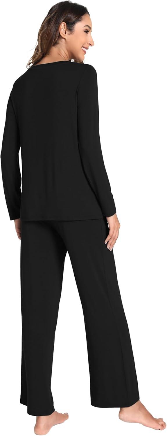 imageGYS Womens Pajama Sets Long Sleeve Sleepwear Comfy 2 Piece Ladies Pj Sleep Set Viscose Made from BambooB Black