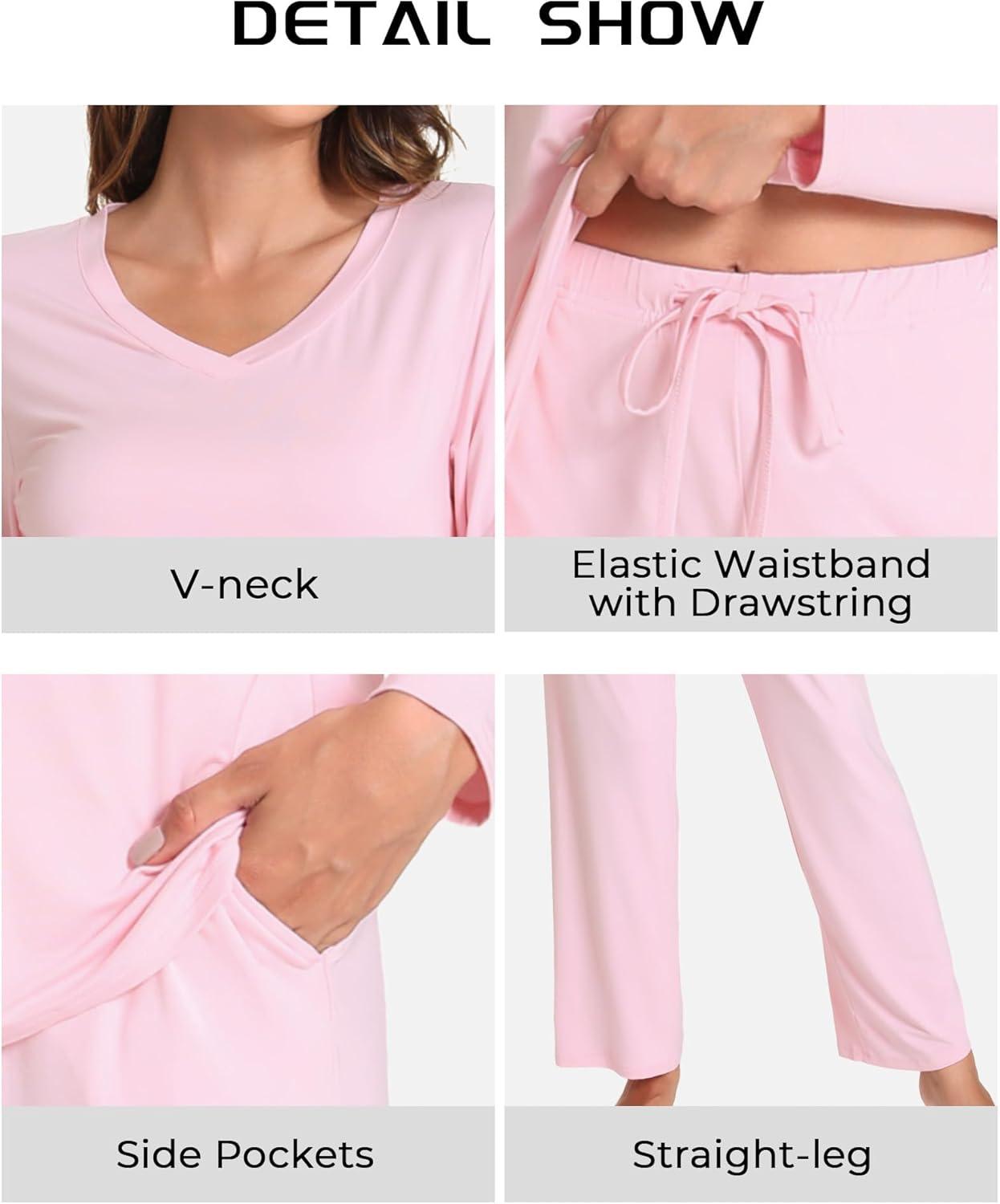 imageGYS Womens Pajama Sets Long Sleeve Sleepwear Comfy 2 Piece Ladies Pj Sleep Set Viscose Made from BambooB Pink