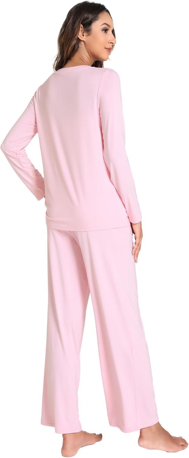 imageGYS Womens Pajama Sets Long Sleeve Sleepwear Comfy 2 Piece Ladies Pj Sleep Set Viscose Made from BambooB Pink