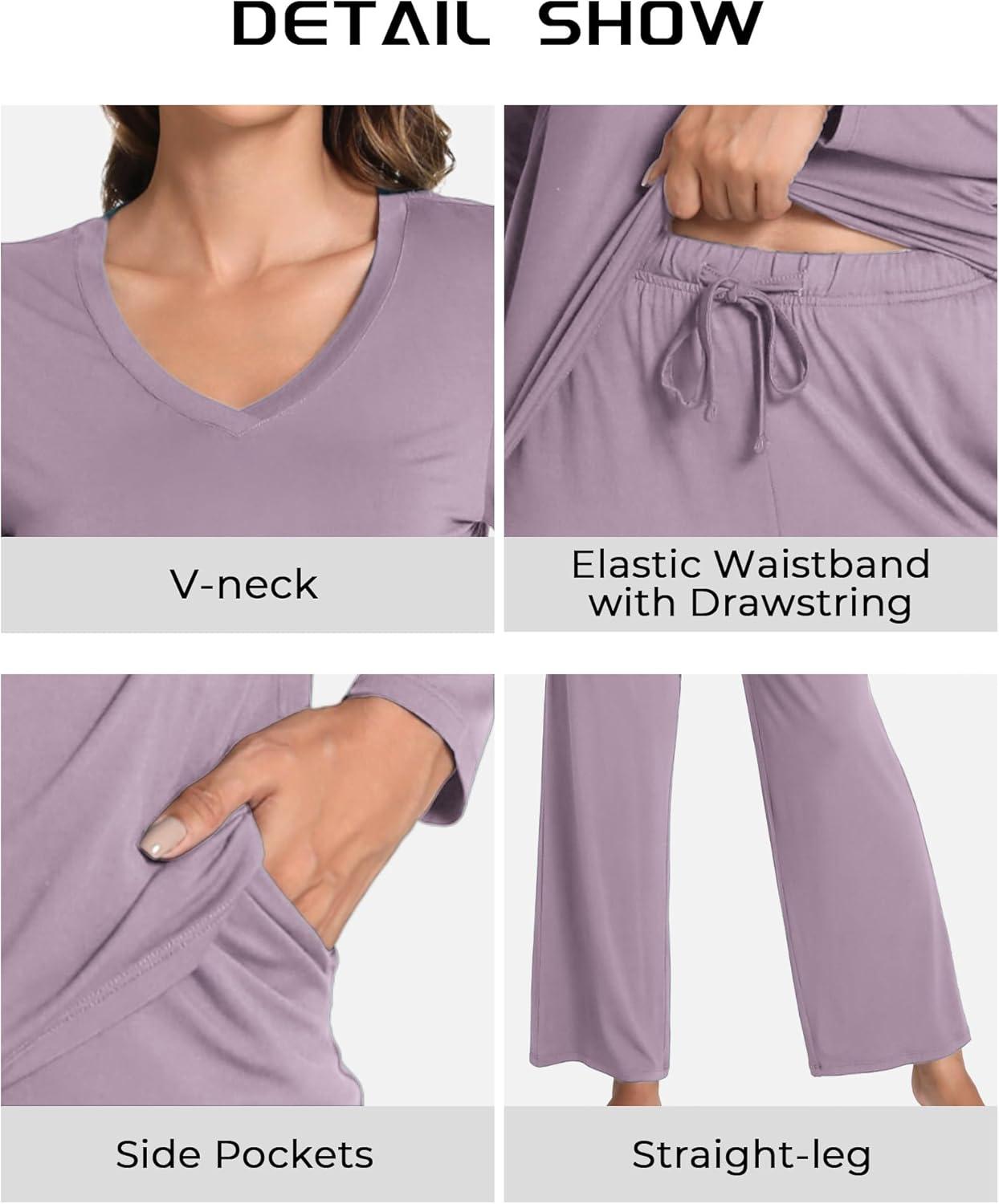 imageGYS Womens Pajama Sets Long Sleeve Sleepwear Comfy 2 Piece Ladies Pj Sleep Set Viscose Made from BambooB Violet