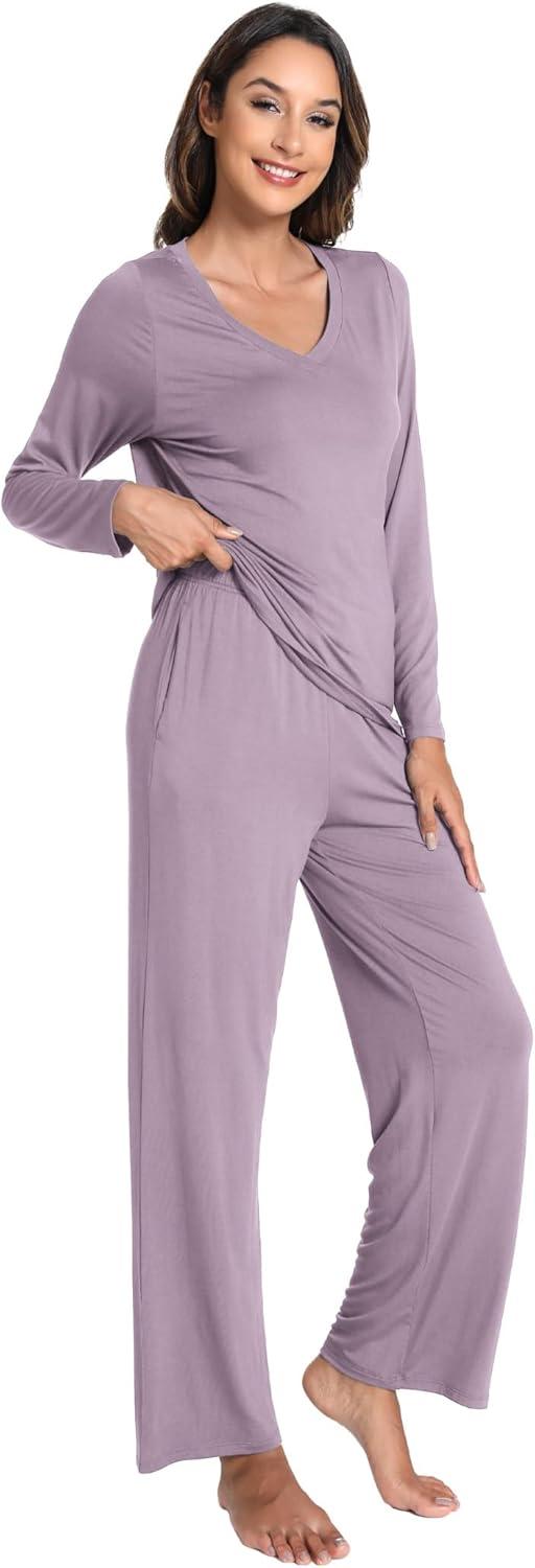 imageGYS Womens Pajama Sets Long Sleeve Sleepwear Comfy 2 Piece Ladies Pj Sleep Set Viscose Made from BambooB Violet