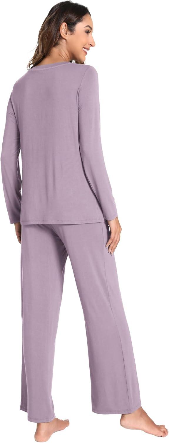 imageGYS Womens Pajama Sets Long Sleeve Sleepwear Comfy 2 Piece Ladies Pj Sleep Set Viscose Made from BambooB Violet