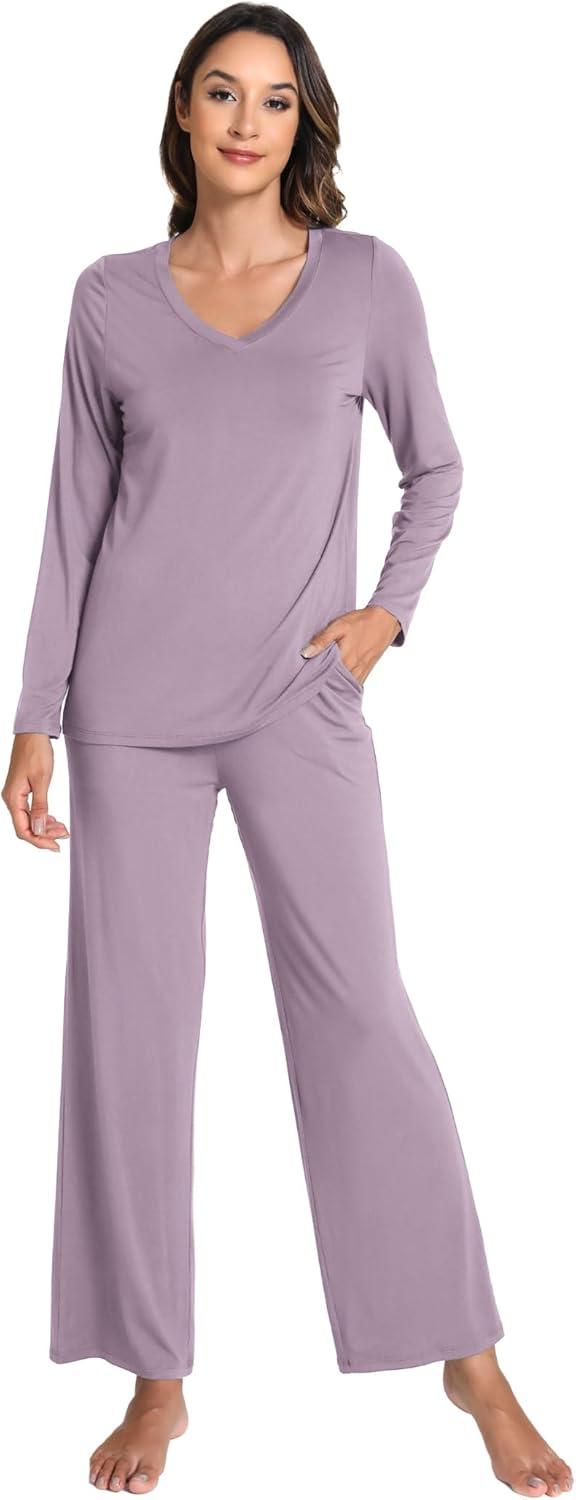 imageGYS Womens Pajama Sets Long Sleeve Sleepwear Comfy 2 Piece Ladies Pj Sleep Set Viscose Made from BambooB Violet