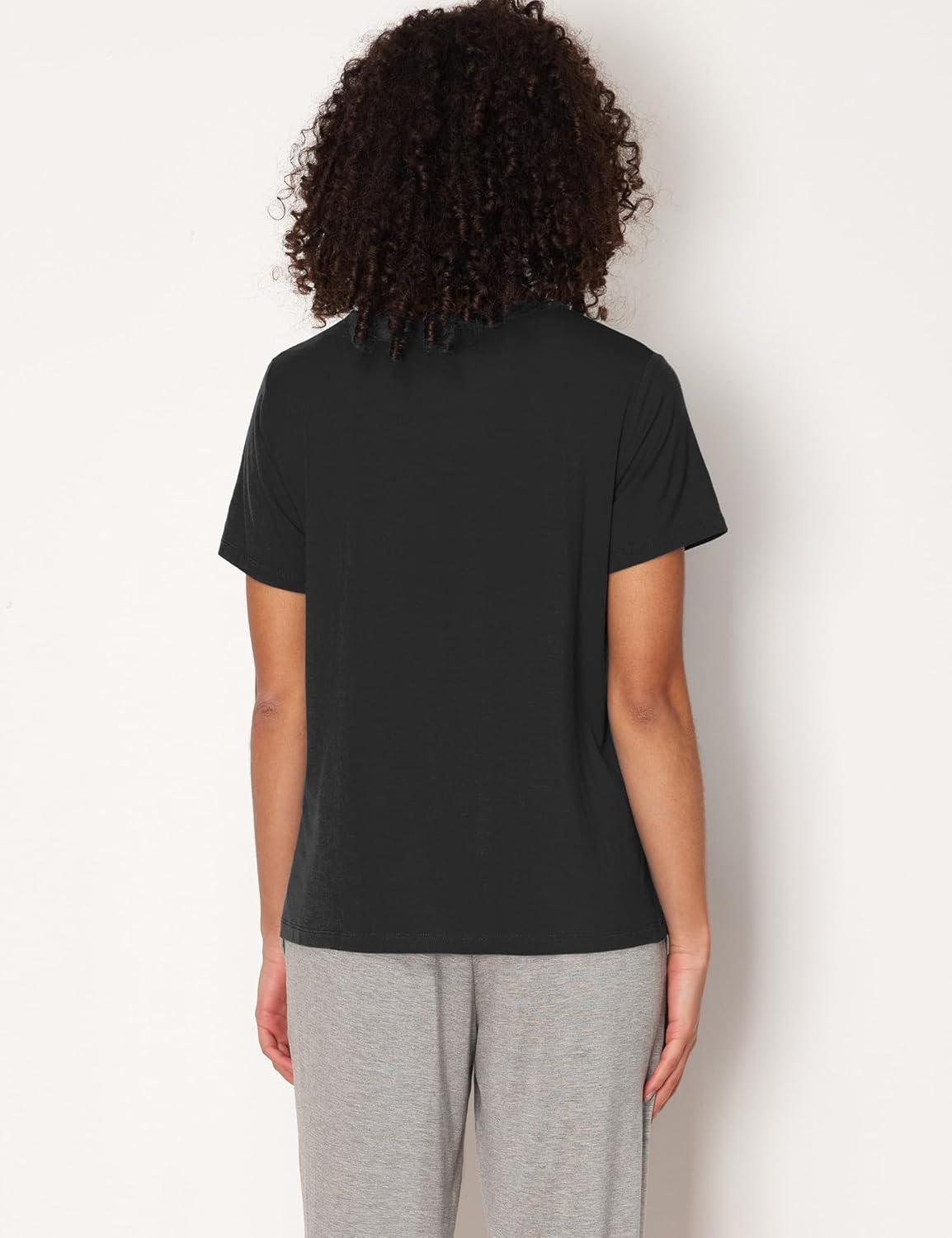 imageGYS Womens Pajama Tops Bambooderived Viscose Soft Comfy Short Sleeve Basic Lounge TopsBlack