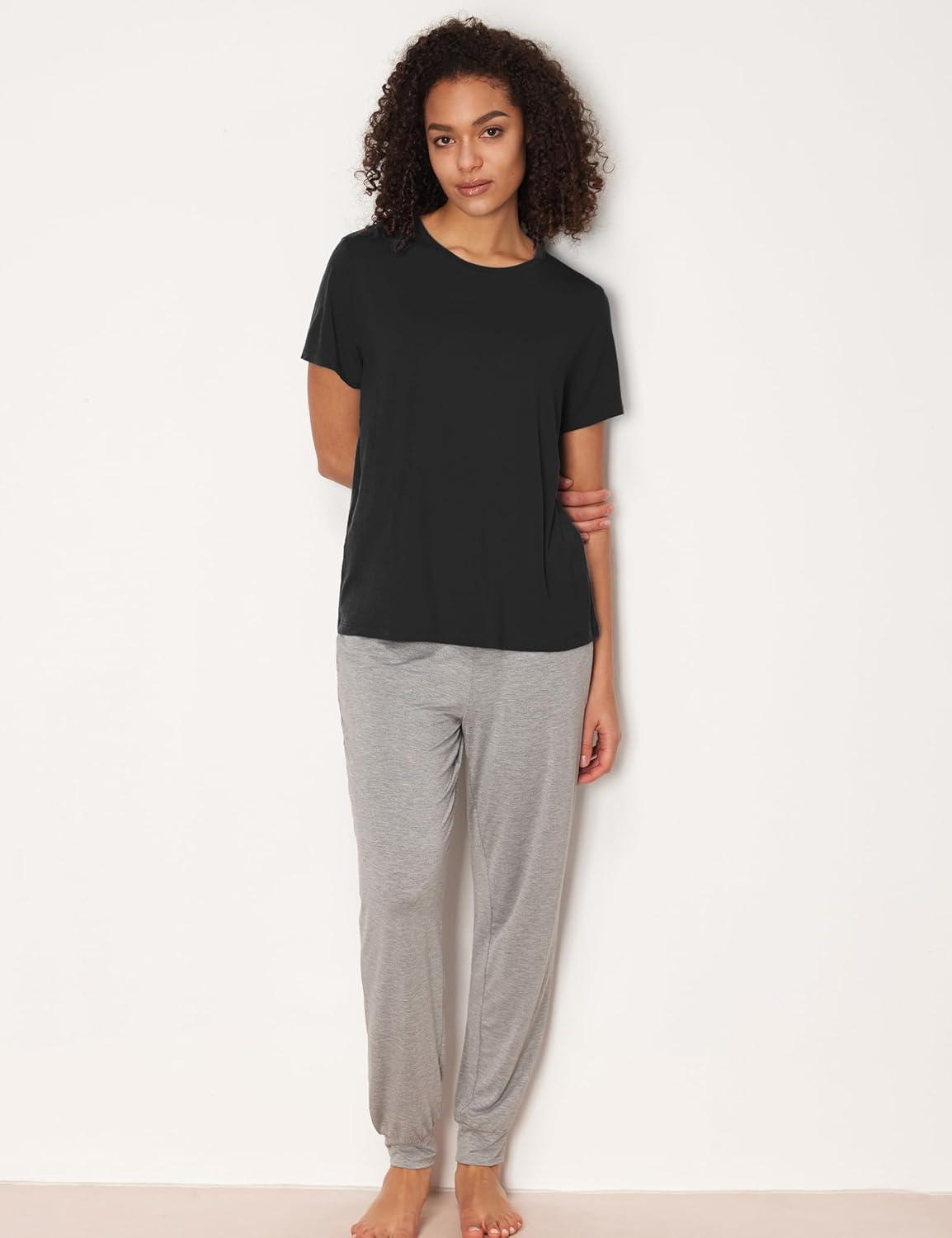 imageGYS Womens Pajama Tops Bambooderived Viscose Soft Comfy Short Sleeve Basic Lounge TopsBlack