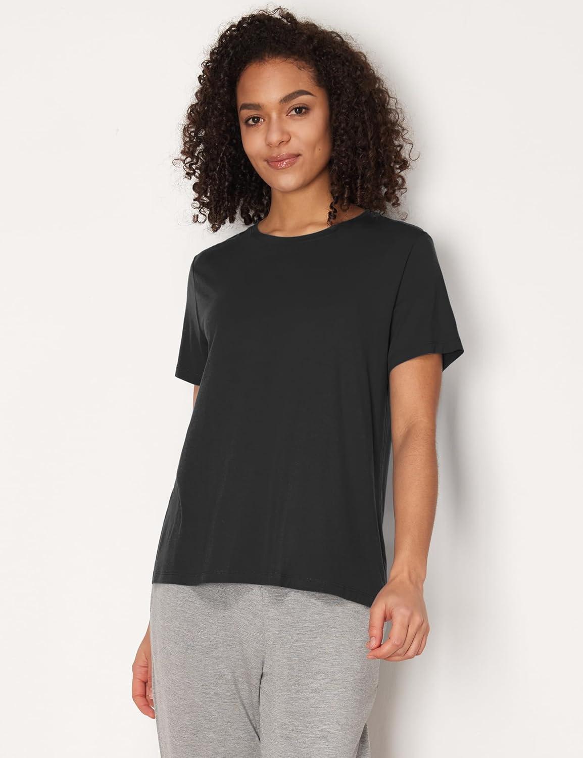 imageGYS Womens Pajama Tops Bambooderived Viscose Soft Comfy Short Sleeve Basic Lounge TopsBlack