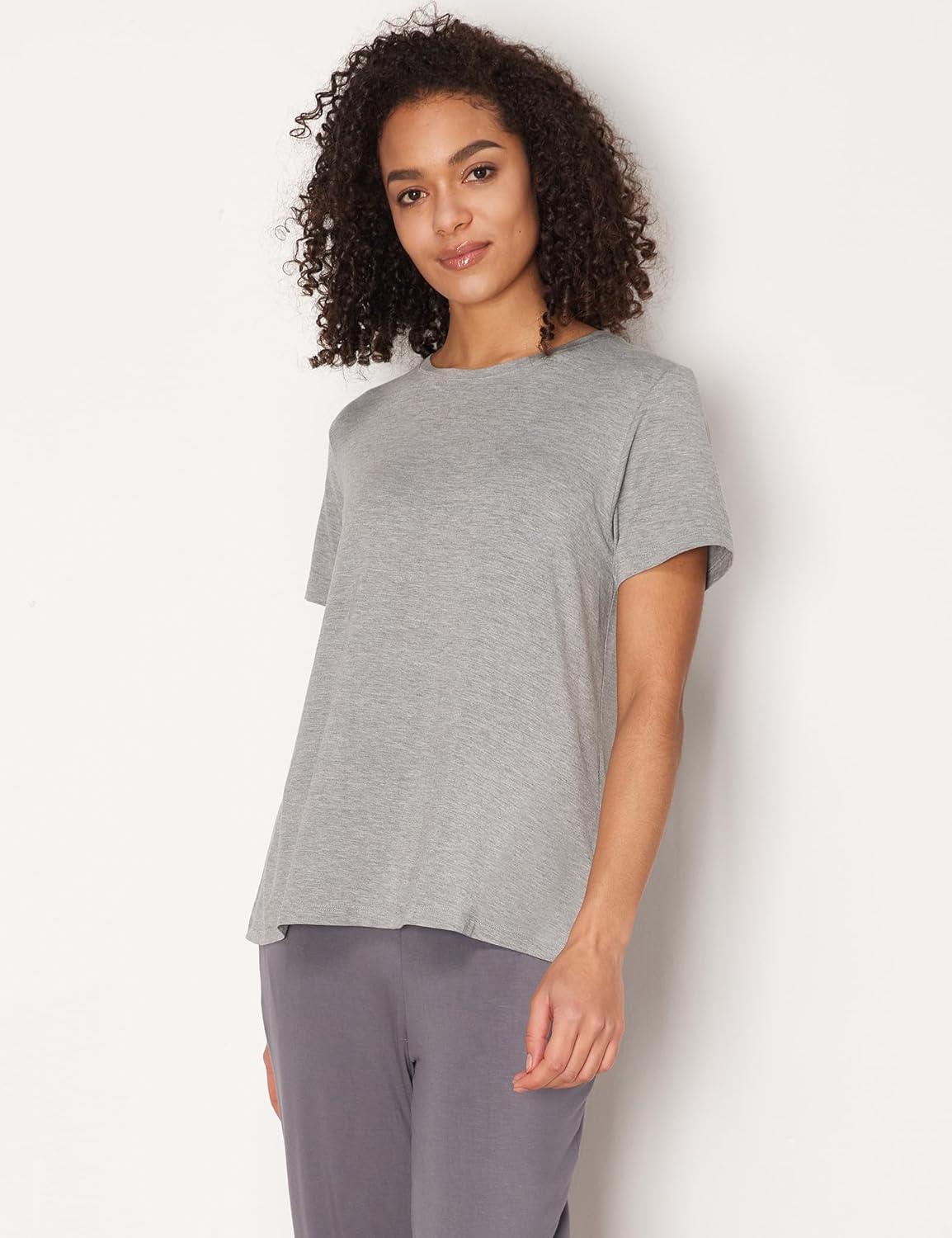 imageGYS Womens Pajama Tops Bambooderived Viscose Soft Comfy Short Sleeve Basic Lounge TopsHeather Grey