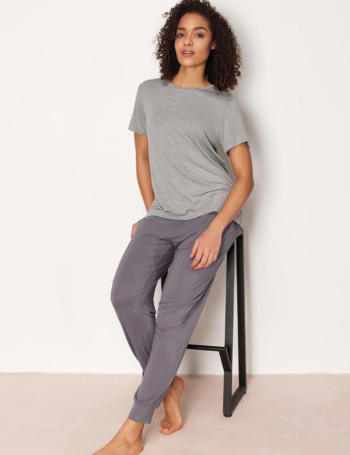 imageGYS Womens Pajama Tops Bambooderived Viscose Soft Comfy Short Sleeve Basic Lounge TopsHeather Grey