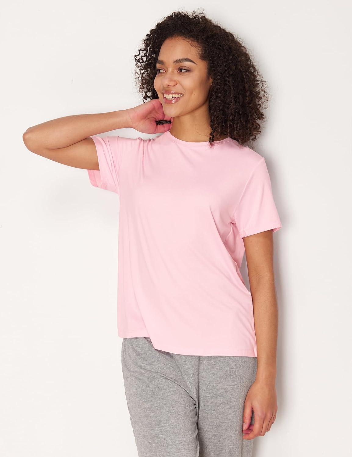 imageGYS Womens Pajama Tops Bambooderived Viscose Soft Comfy Short Sleeve Basic Lounge TopsPink