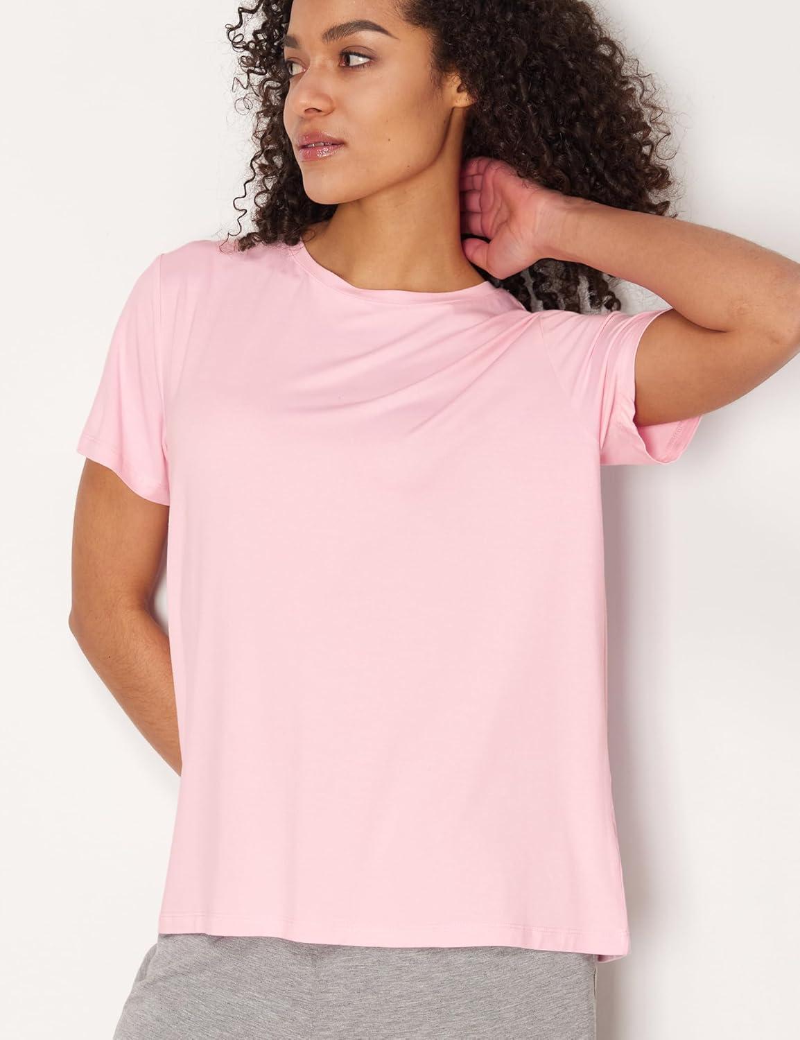 imageGYS Womens Pajama Tops Bambooderived Viscose Soft Comfy Short Sleeve Basic Lounge TopsPink