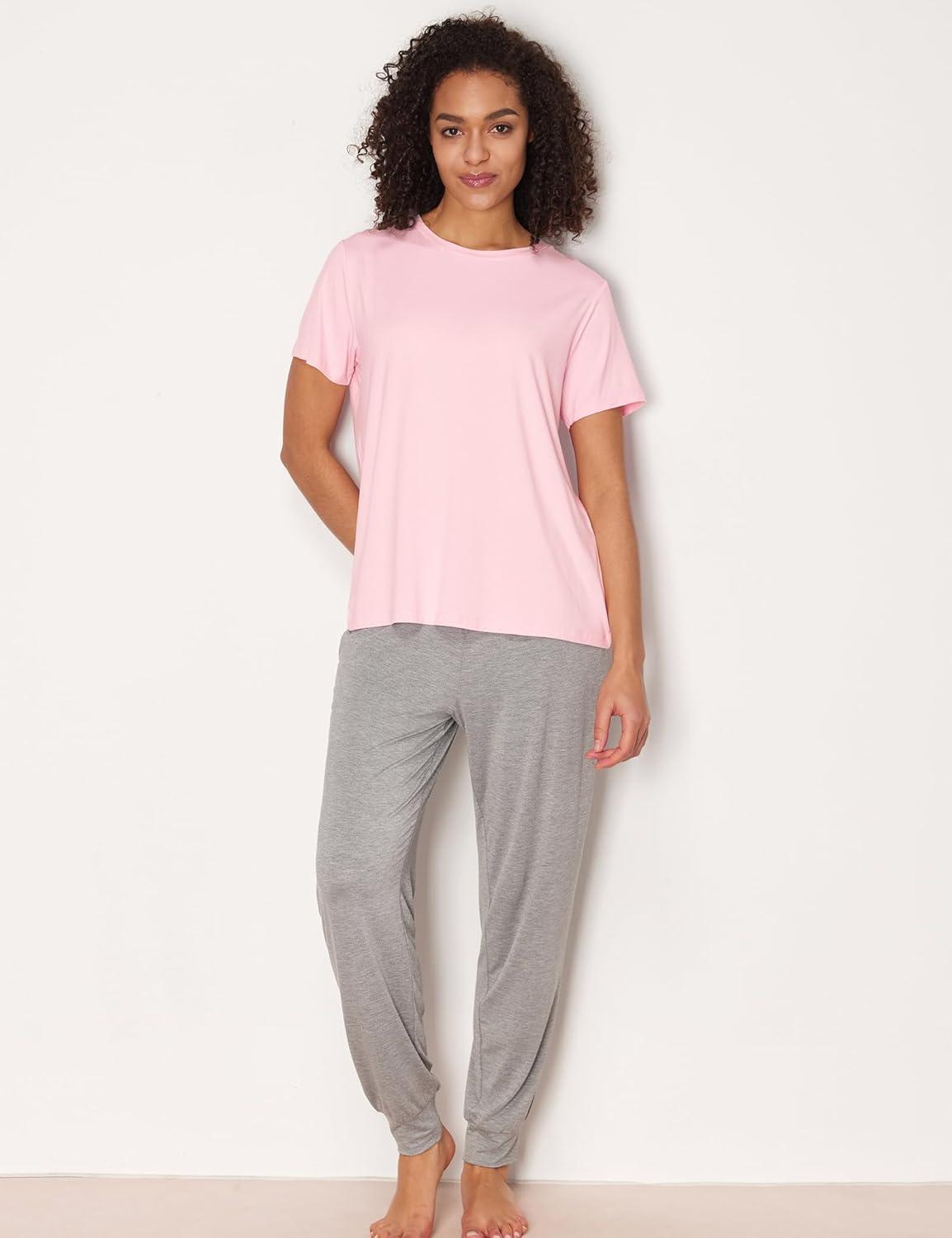 imageGYS Womens Pajama Tops Bambooderived Viscose Soft Comfy Short Sleeve Basic Lounge TopsPink