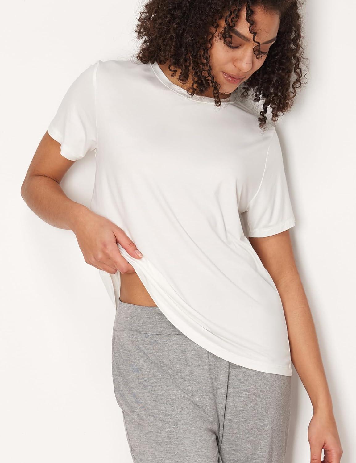 imageGYS Womens Pajama Tops Bambooderived Viscose Soft Comfy Short Sleeve Basic Lounge TopsWhite
