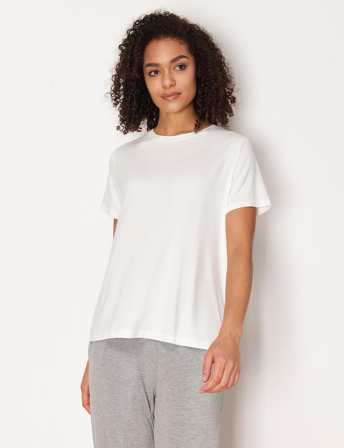 imageGYS Womens Pajama Tops Bambooderived Viscose Soft Comfy Short Sleeve Basic Lounge TopsWhite