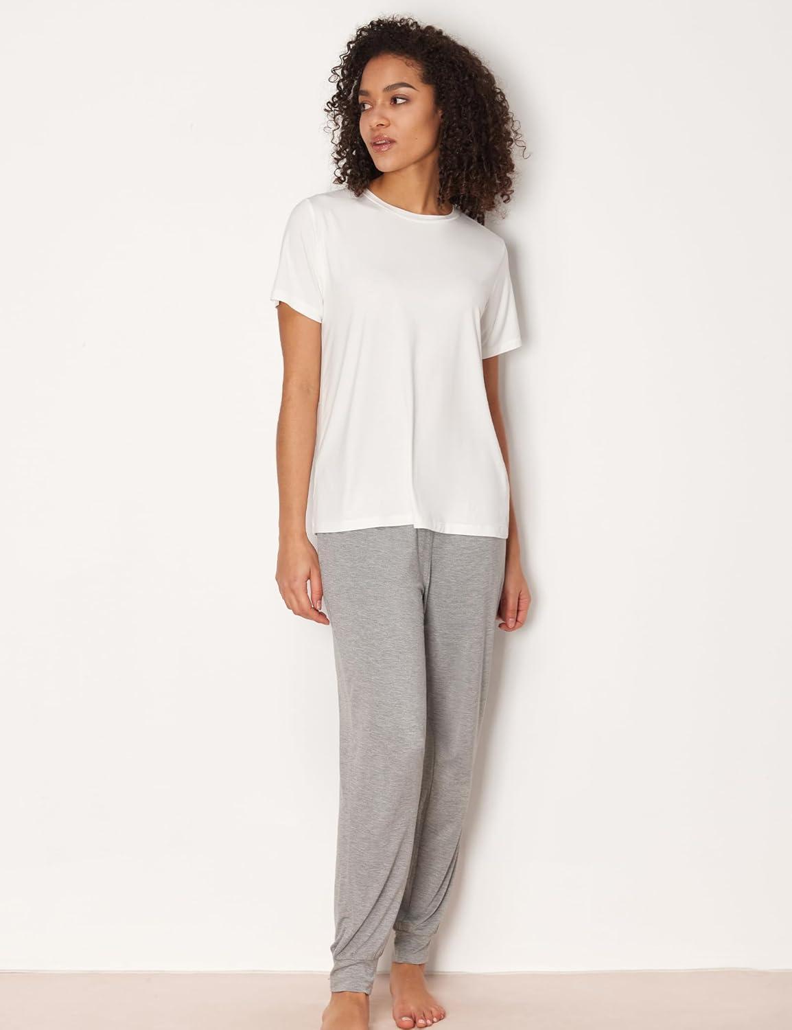 imageGYS Womens Pajama Tops Bambooderived Viscose Soft Comfy Short Sleeve Basic Lounge TopsWhite