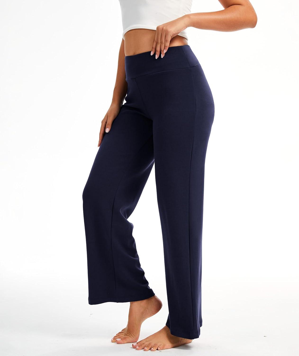 imageGYS Womens Sweatpants High Waisted Straight Leg Yoga Pants Open Bottom Sweatpants CloudSoft Breathable Stretchy Lounge PantsDeep Navy