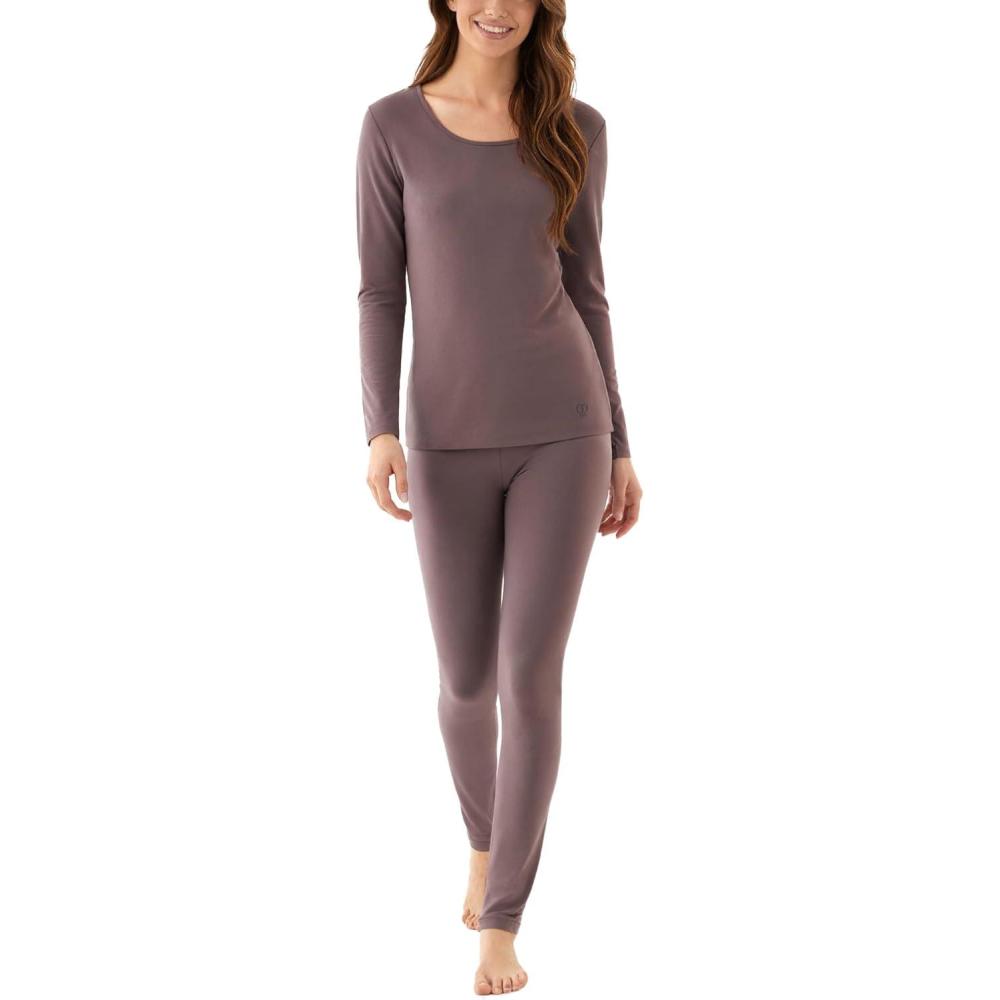 imageBamboo Viscose Womens Long Johns Sets Thermal Underwear Long Sleeve Base LayerKhaki