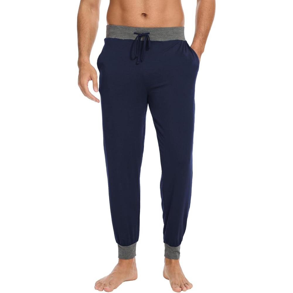 imageGYS Bamboo Viscose Mens Pajama Pants Soft Joggers PJ Bottoms with Pockets and DrawstringNavy