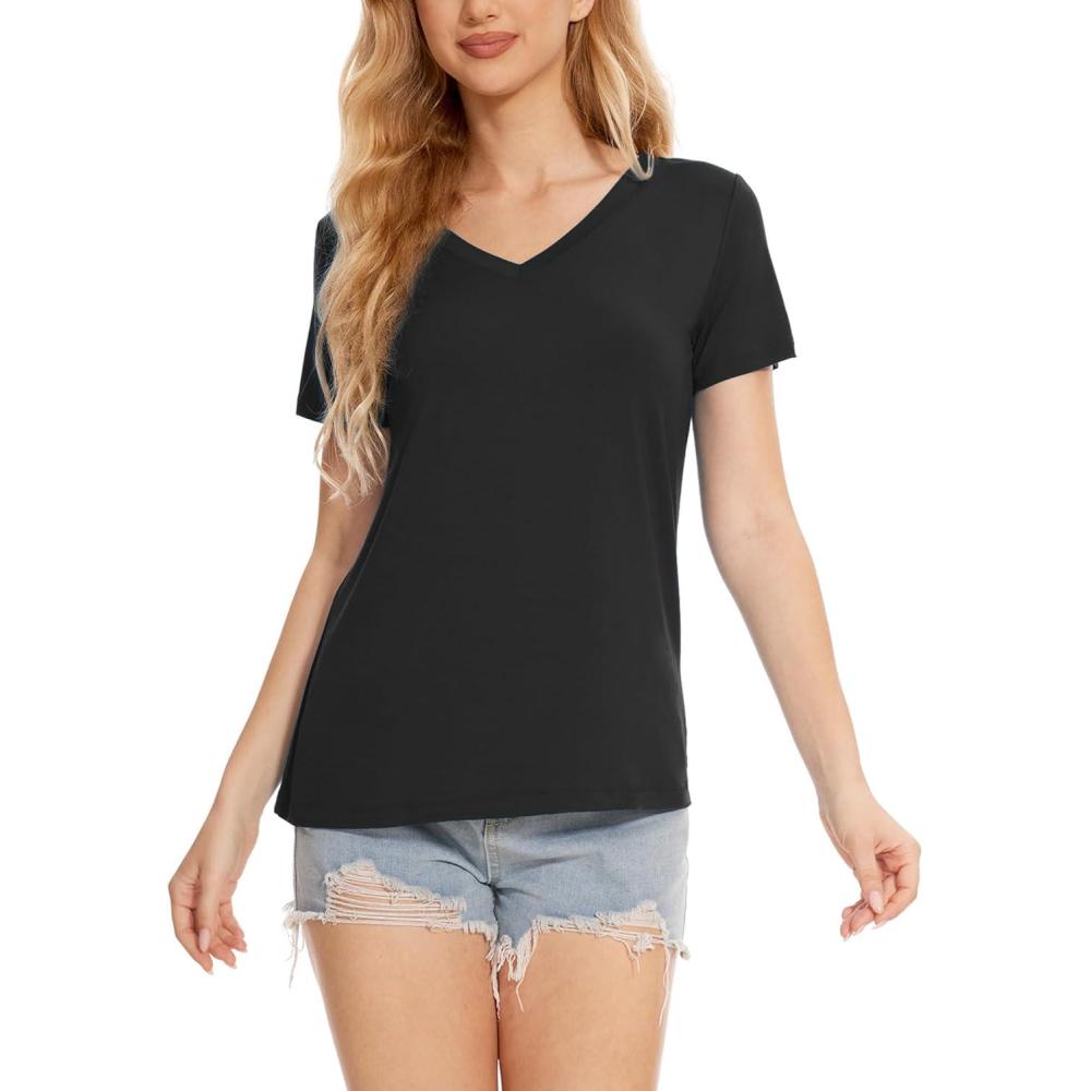 imageGYS Bamboo Viscose Pajamas Tops for Women Cooling Basic TShirt Soft Short Sleeve Sleep Shirts Lightweight Pj ShirtBlack