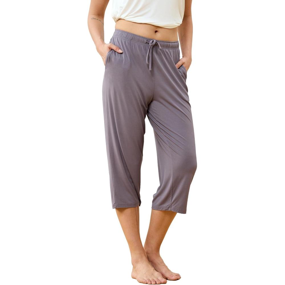 imageGYS Bamboo Viscose Women Pajama Pants Comfy Capri Lounge Pants with PocketsPurplish Grey