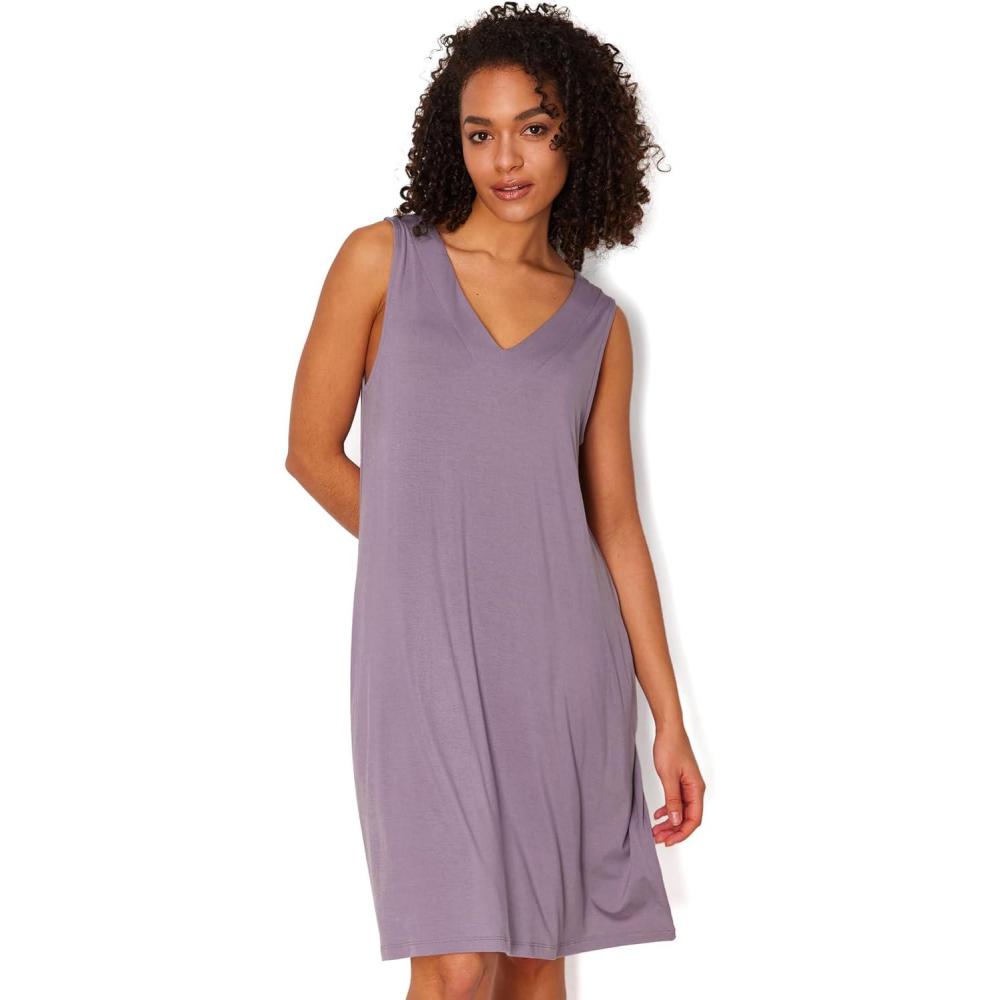 imageGYS Bamboo Viscose Womens Nightgowns V Neck Sleeveless Tank Pajama Dress for WomenViolet