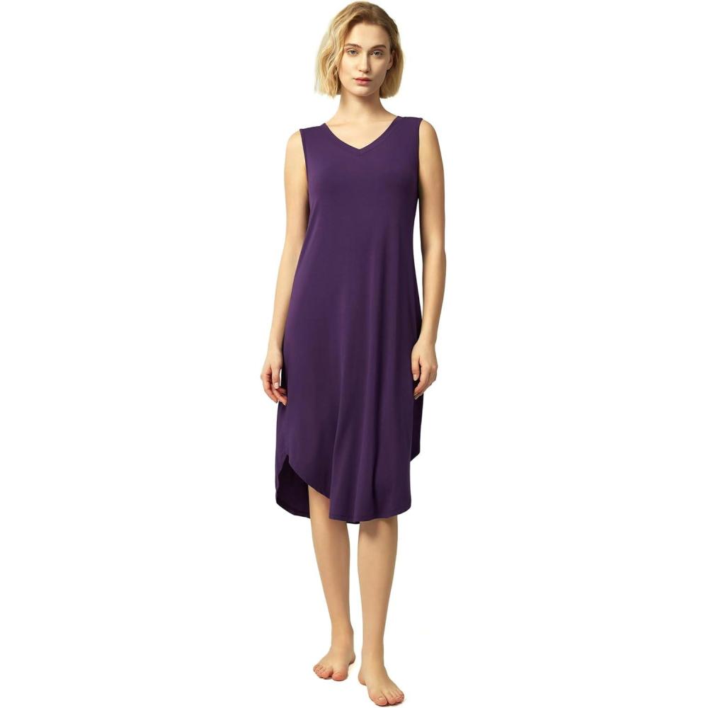 imageGYS BambooDerived Viscose Womens Nightgowns Sleeveless V Neck Tank Night DressDeep Purple