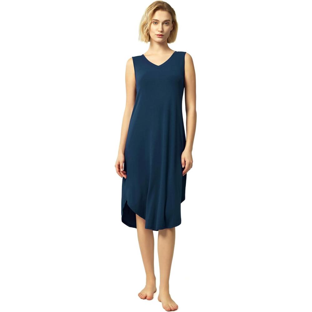 imageGYS BambooDerived Viscose Womens Nightgowns Sleeveless V Neck Tank Night DressInk Blue