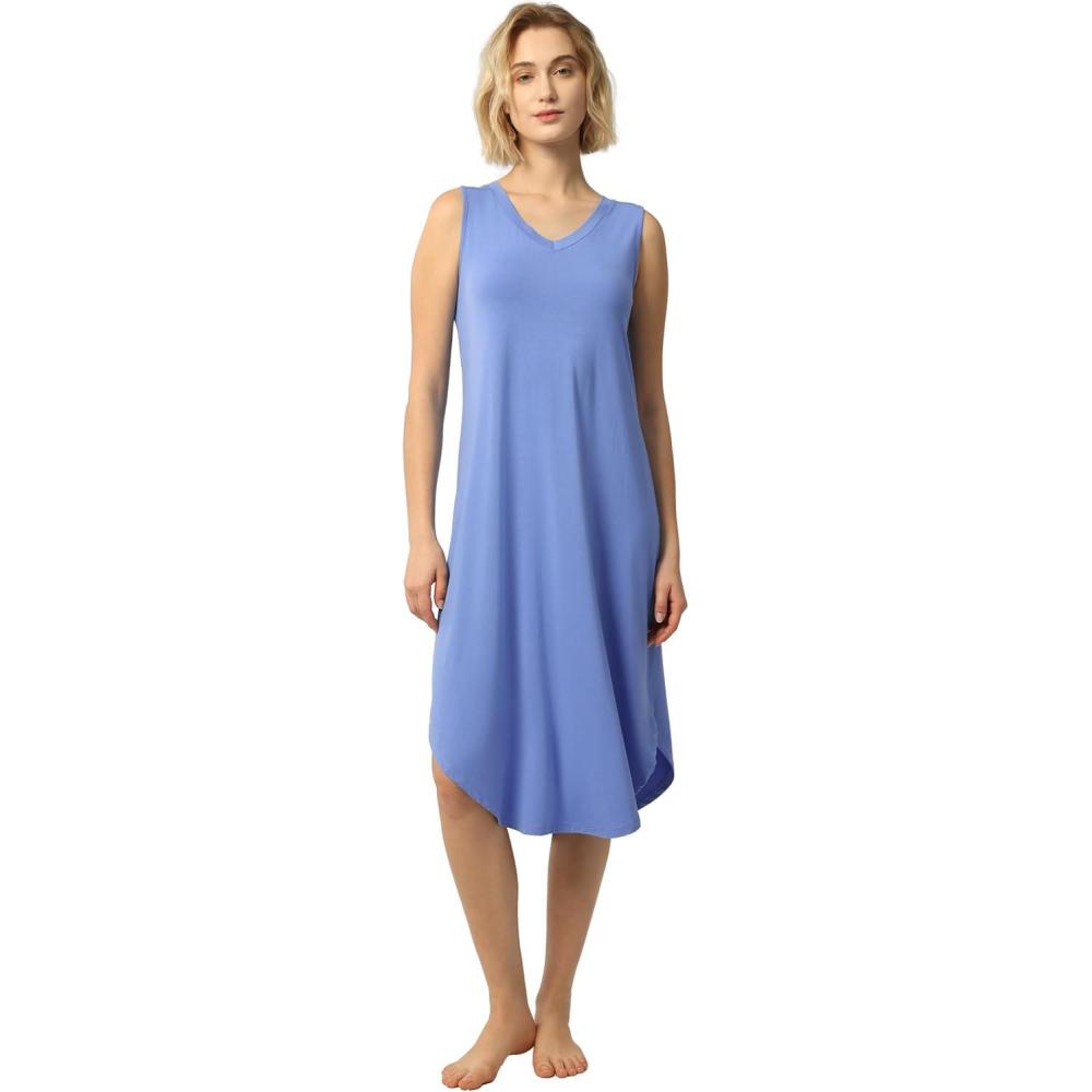 imageGYS BambooDerived Viscose Womens Nightgowns Sleeveless V Neck Tank Night DressSky Blue