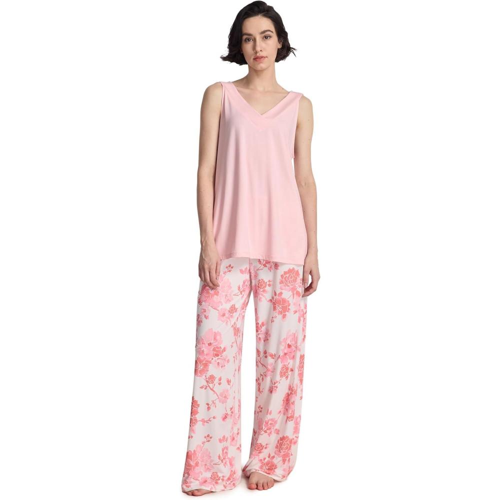 imageGYS Pajama Sets for Women Bamboo Viscose Sleeveless Tank Top with Soft Pants Sleep SetPeony
