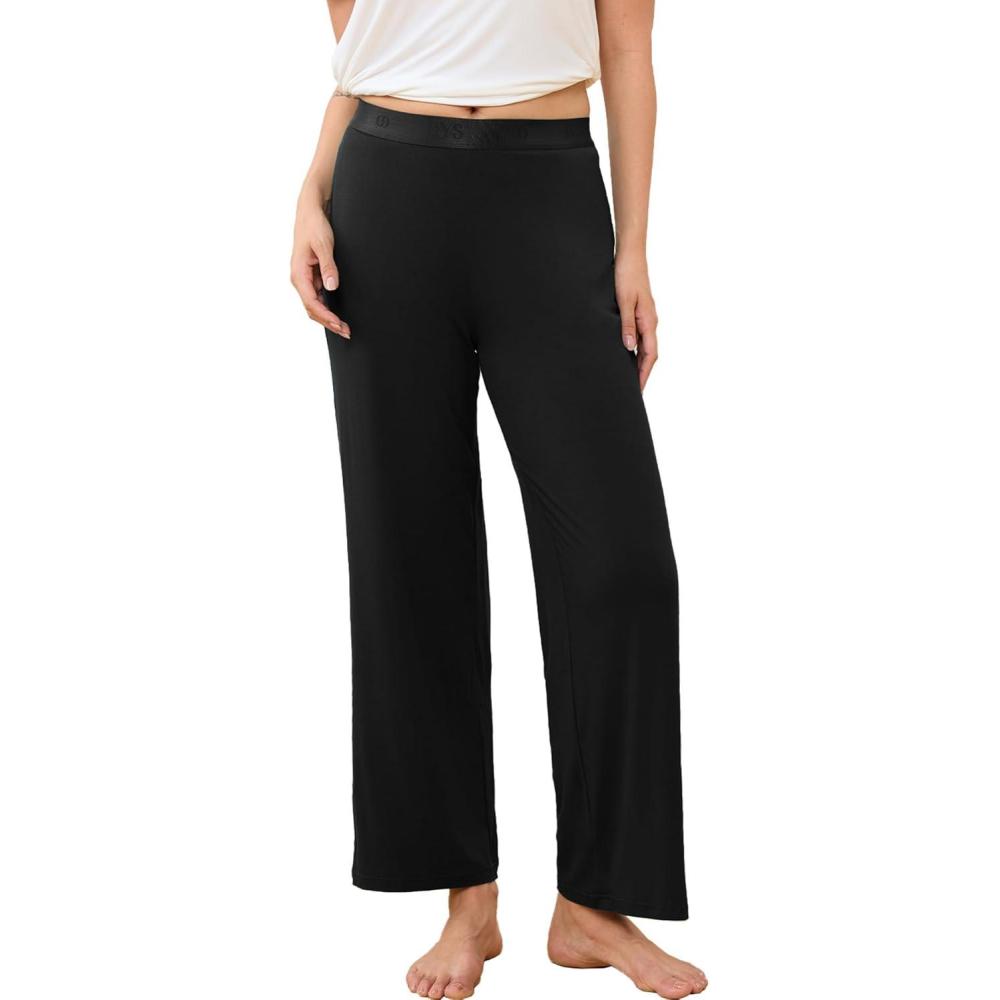 imageGYS Women Pajama Pants Bamboo Viscose Soft Comfy Casual Sleep Bottoms with PocketsBlack