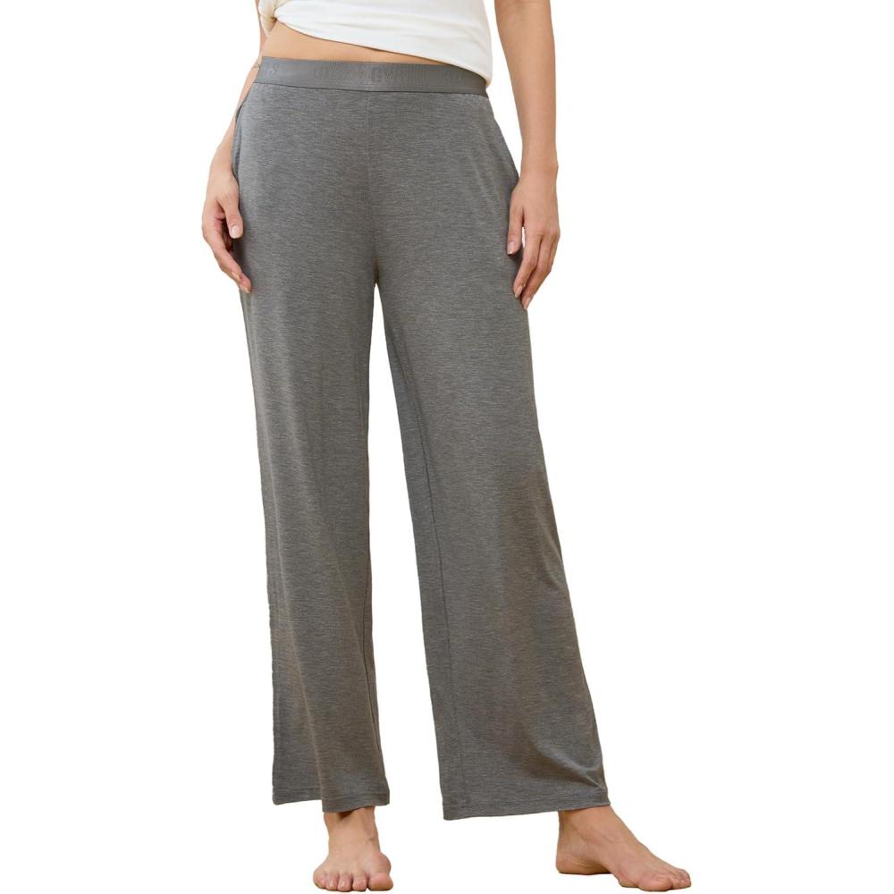 imageGYS Women Pajama Pants Bamboo Viscose Soft Comfy Casual Sleep Bottoms with PocketsDark Heather Grey