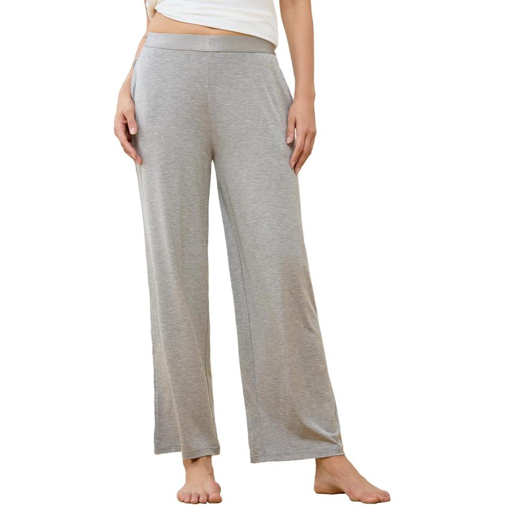 imageGYS Women Pajama Pants Bamboo Viscose Soft Comfy Casual Sleep Bottoms with PocketsHeather Grey