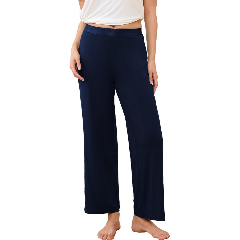 imageGYS Women Pajama Pants Bamboo Viscose Soft Comfy Casual Sleep Bottoms with PocketsNavy