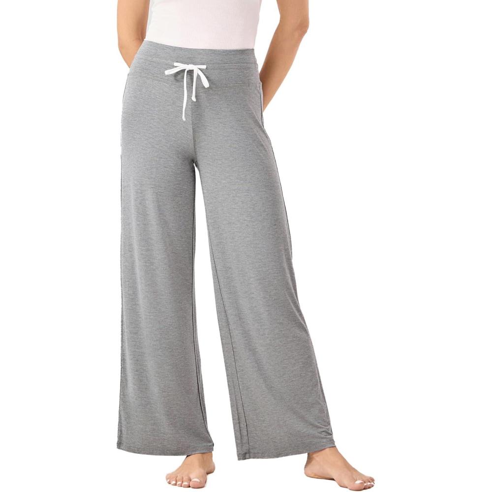 imageGYS Women Pajama Pants Wide Leg Drawstring Soft Sleep Pants Viscose Made from BambooHeather Grey