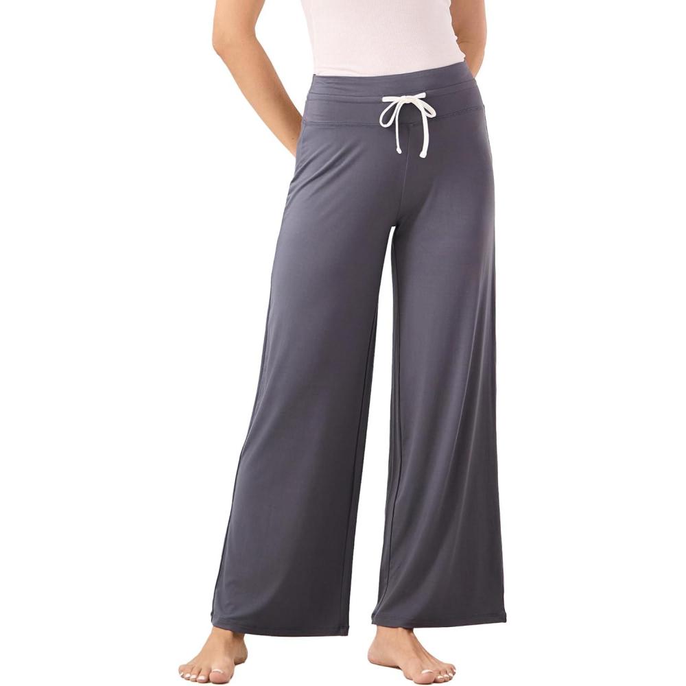 imageGYS Women Pajama Pants Wide Leg Drawstring Soft Sleep Pants Viscose Made from BambooReddish Grey