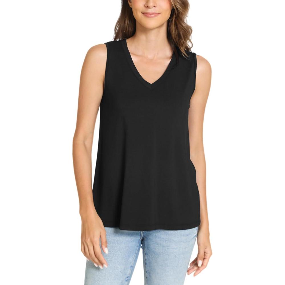 imageGYS Women Tank Tops Loose Fit Summer Basic Sleeveless Tops Bamboo Viscose Pajama ShirtsVneck Black