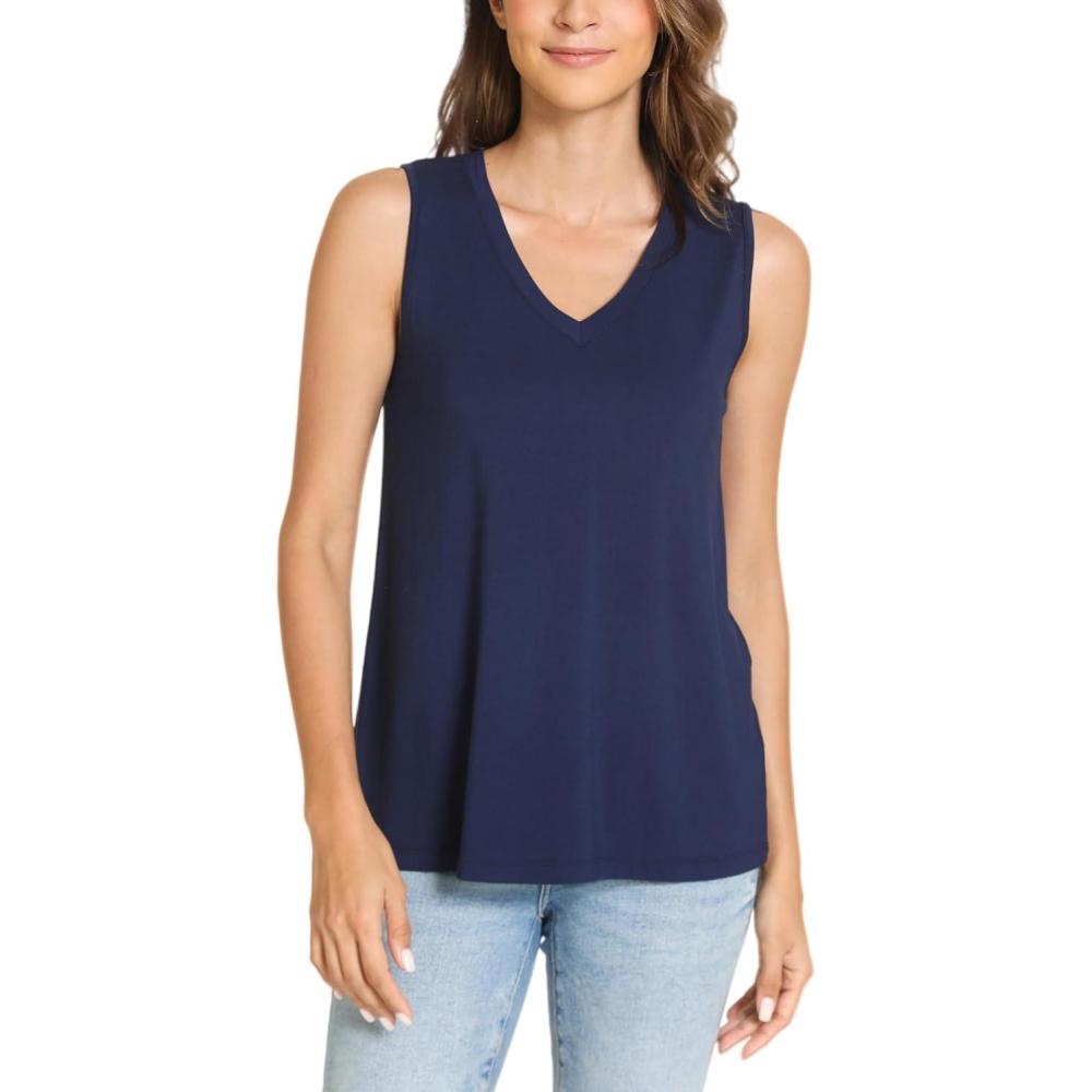 imageGYS Women Tank Tops Loose Fit Summer Basic Sleeveless Tops Bamboo Viscose Pajama ShirtsVneck Navy