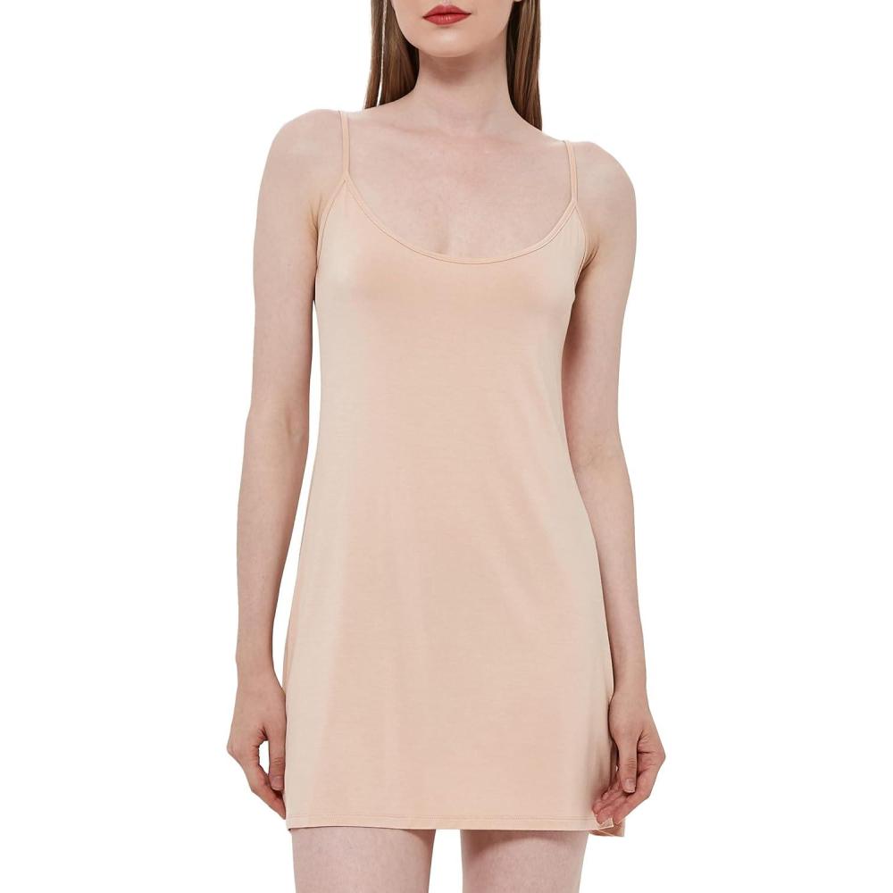 imageGYS Womens Bamboo Viscose Full Slips for Under Dresses Adjustable Spaghetti Straps Cami Slip DressBeige